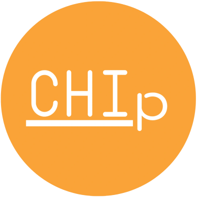 Orange circle with the word 'CHIP' in white.