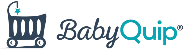 Logo for BabyQuip with a baby stroller.
