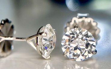 Old European Cut Diamond Stud Earrings in Martini Three Prong Settings