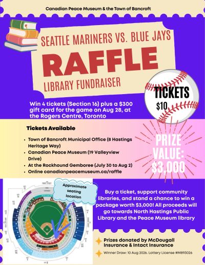 Fundraiser raffle for Mariners vs. Blue Jays tickets and gift card.
