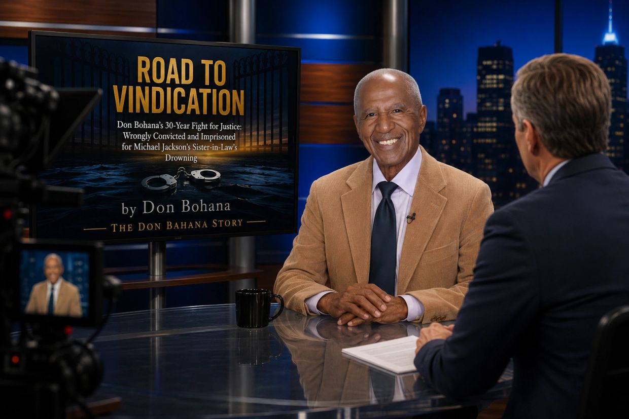 Don Bahana discusses his fight for justice on a TV show.