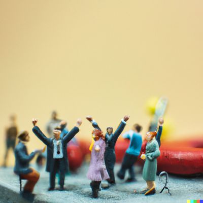 a macro 35mm photograph of a group of exhilarated people in a meeting room - created using DALL.E