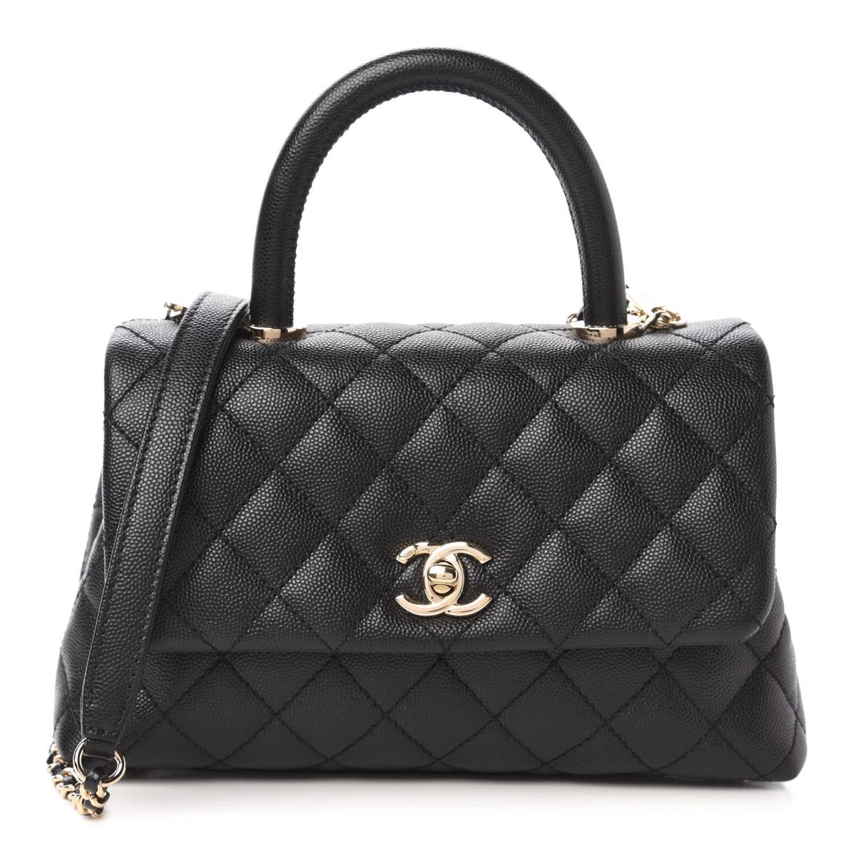 Small Coco Handle Flap Quilted Caviar Blue RHW