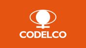 Codelco logo with a white globe and orange background.