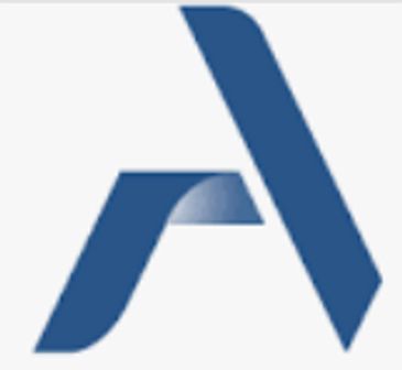 Stylized blue letter A logo.
