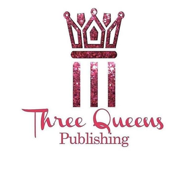 Logo of Three Queens Publishing with a glittery pink crown and text.