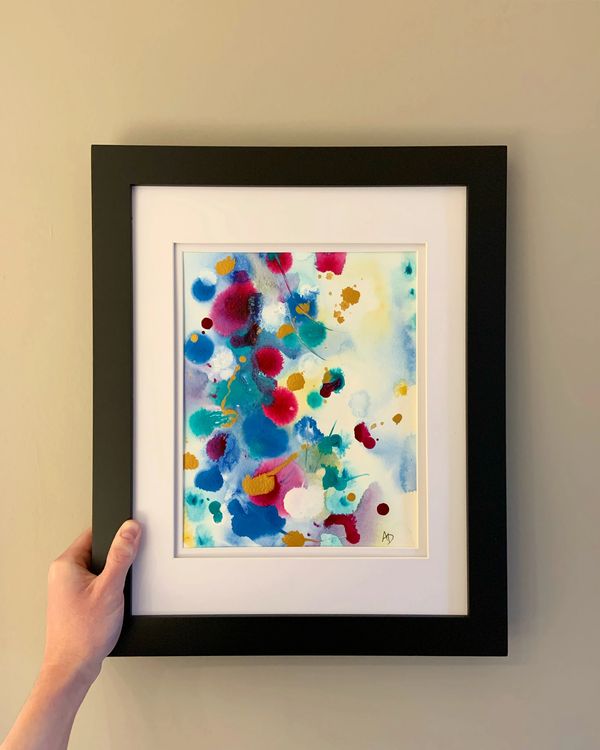 Abstract painting with multicoloured confetti spots