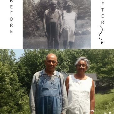 Then and now: elderly couple in vintage and recent photos.