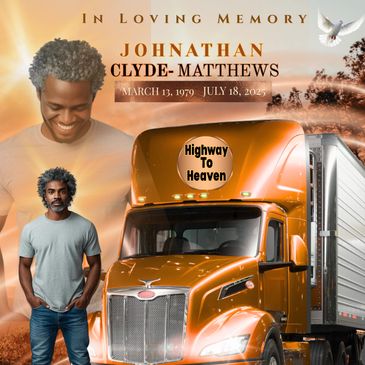 Memorial tribute to Johnathan Clyde-Matthews with a truck and heavenly theme.