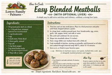 Recipe for easy blended meatballs with optional liver and simple ingredients.