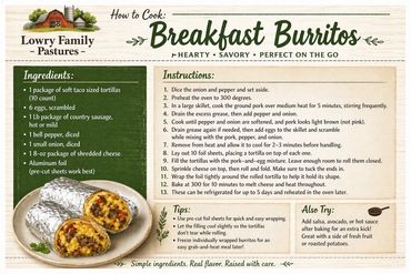 Breakfast burritos recipe with ingredients, instructions, tips, and serving suggestions.