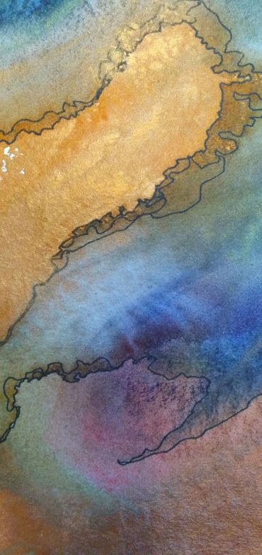 abstract watercolor painting of a Yellowstone National Park hydrothermal pool