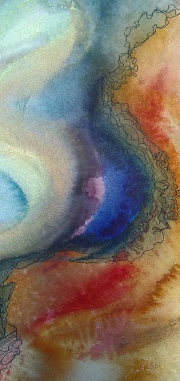 abstract watercolor painting of a Yellowstone National Park hydrothermal pool