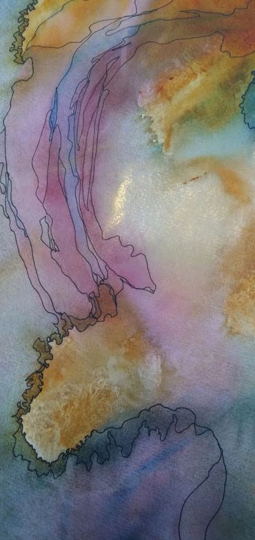 abstract watercolor painting of a Yellowstone National Park hydrothermal pool