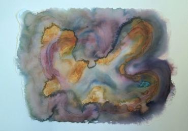 abstract watercolor painting of a Yellowstone National Park hydrothermal pool