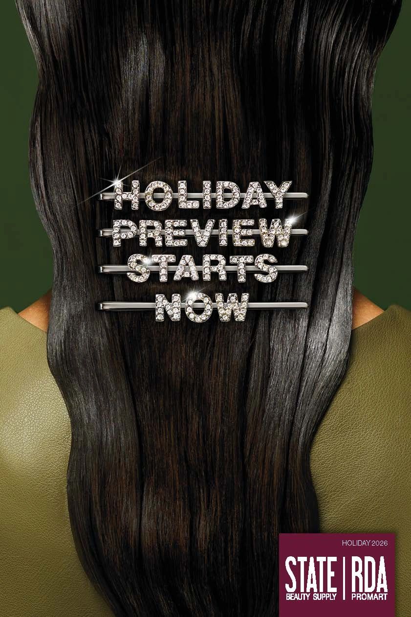Shiny hair clips on dark hair with holiday preview message.