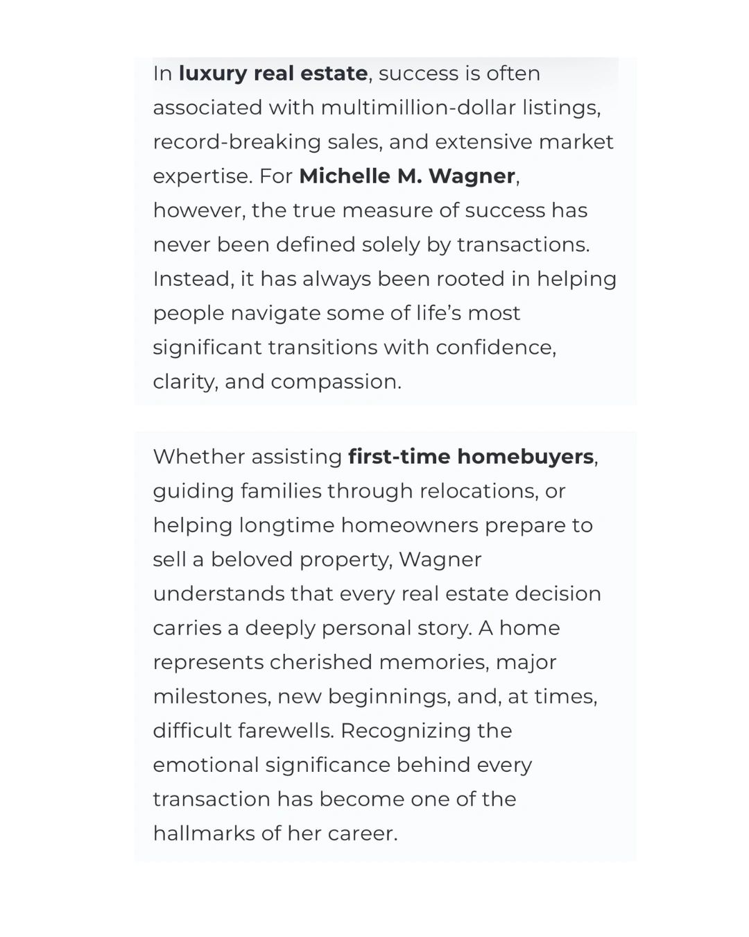 Michelle M. Wagner emphasizes the personal side of real estate success.
