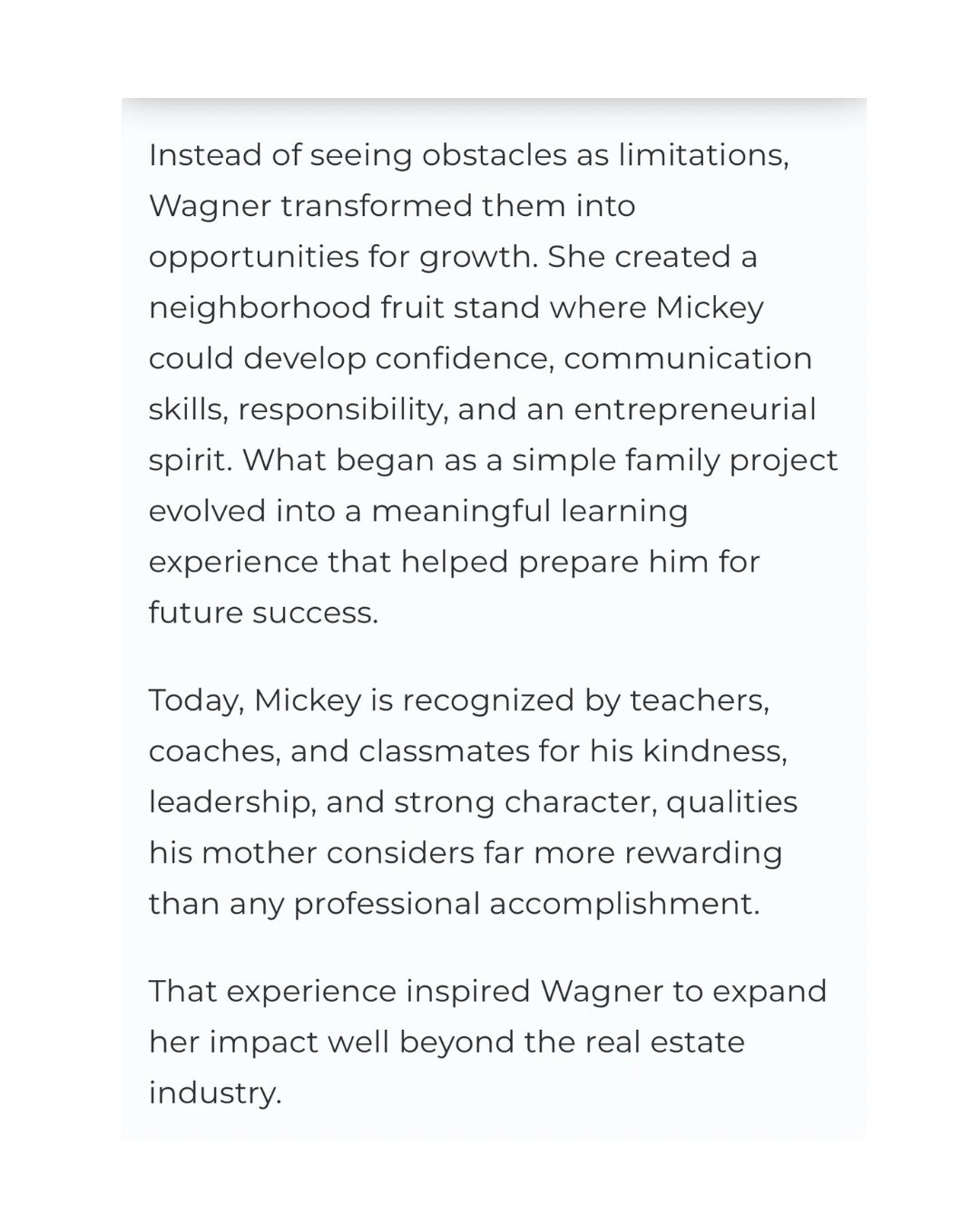 Wagner turned obstacles into growth opportunities through a family fruit stand project.