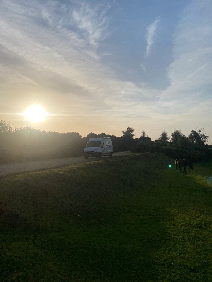 Campervan parked during a club trip
