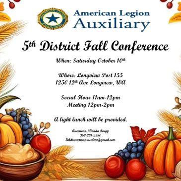 Flyer for American Legion Auxiliary 5th District Fall Conference event.