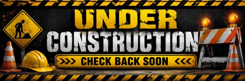 Under construction sign with safety gear and barricades.