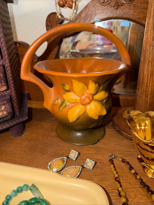 Roseville Sunflower basket vase