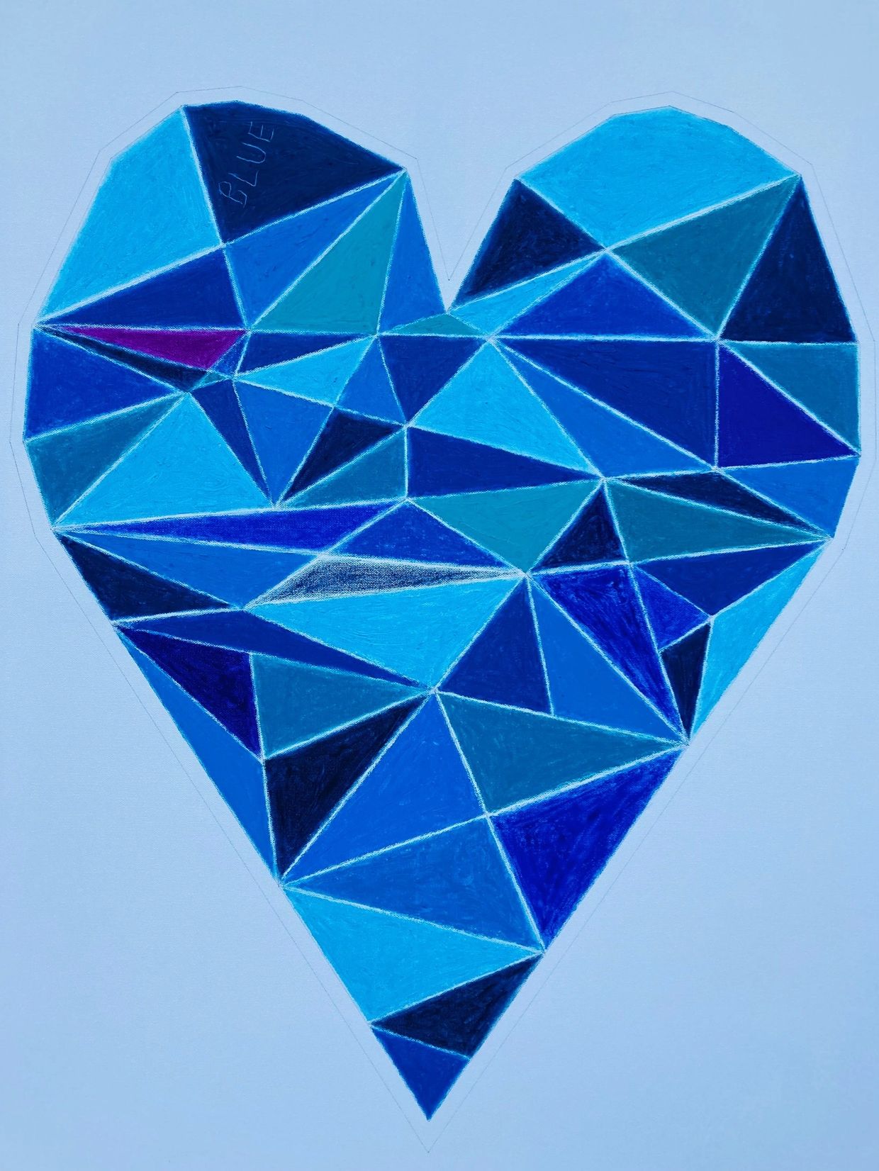 Big Blue Asheville Heart, 2.5x3.5 foot, pencil/oil pastel. Published in The Rhapsodist, 2025