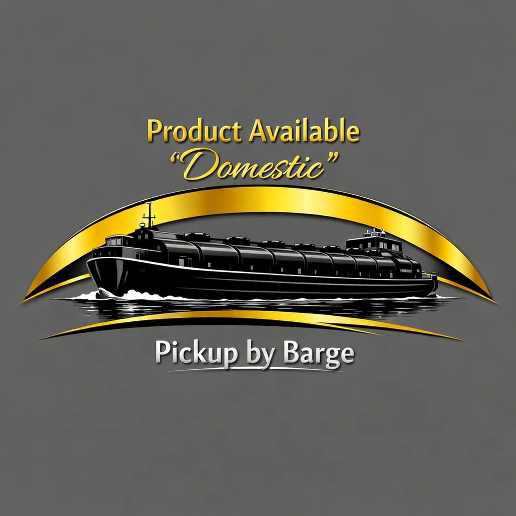Logo showing a black barge with gold accents and text about domestic product pickup.