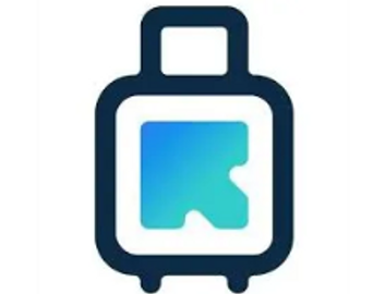 Blue and black suitcase icon with a keyhole design in the center.