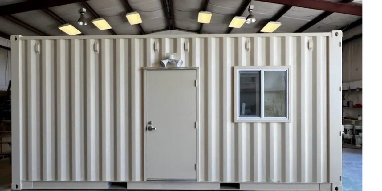 20-foot High Cube Shipping Container with Bathroom Fabricated by DFW Container Sales, Caddo Mills TX