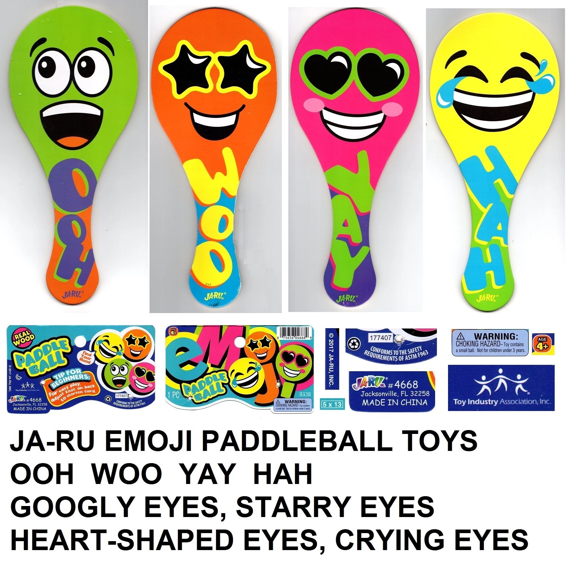 JA-RU EMOJI PADDLEBALL TOY COMES AND GOES, 4 TYPES WERE MADE