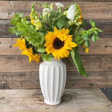 Sunflowers Snapdragons Poppy Bells of Ireland grown by Cindy Helm