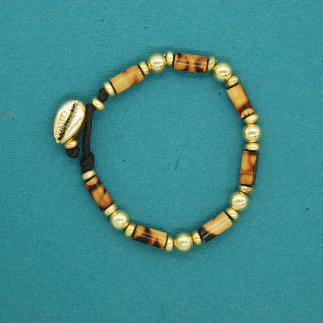 Gold Plated Bamboo Bracelet with Gold Cowrie