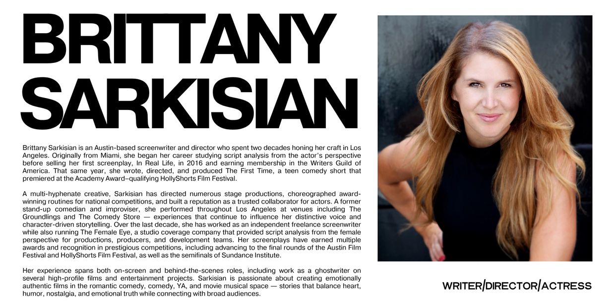 Brittany Sarkisian, Austin-based screenwriter, director, and actress with diverse creative expertise.