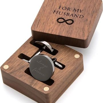 Customised cuff links in wooden box