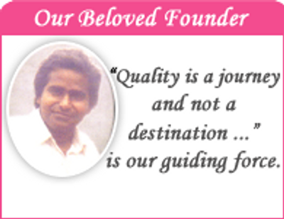 Tribute to the founder with a quality-focused quote and portrait.