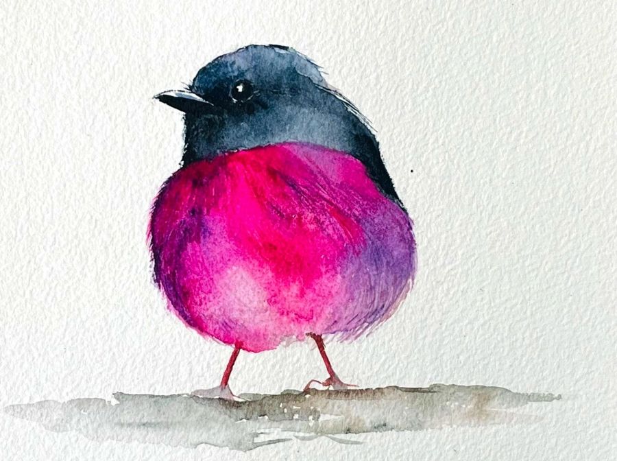 A watercolor painting of a small bird by artist & Creative France Workshops instructor W. Kacperski.