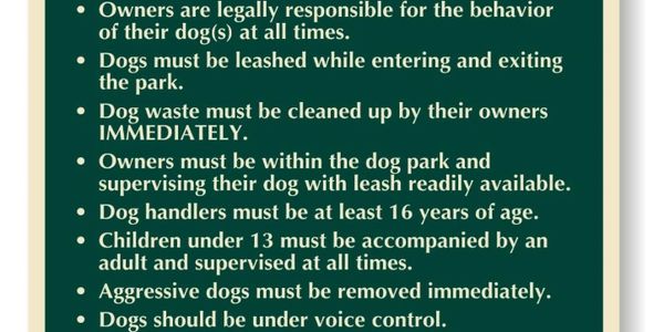 Rules for dog owners at a dog park about leashing, supervision, and waste cleanup.