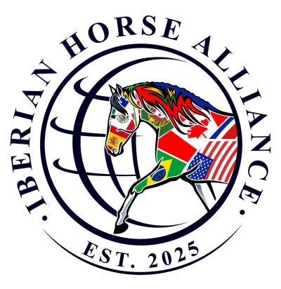 Logo of the Iberian Horse Alliance with a multicolored horse and flags.