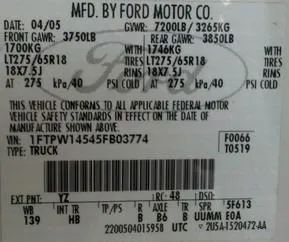 thumbnail image 2 of Ford VIN Decal Set – Painted Door Jamb & Windshield Tire Pressure Stickers – Black Vinyl 2 of 4