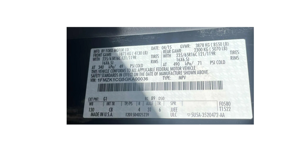 Ford VIN Sticker