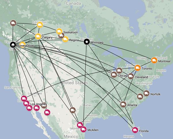 Blackbuck Logistics Transportation service areas over Canada and United States of America