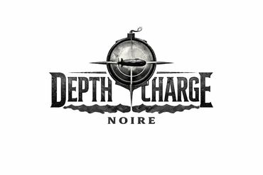 Monochrome logo for Depth Charge Noire featuring a submarine and target.