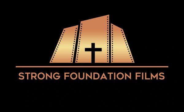 Logo of Strong Foundation Films with a cross and film strips.