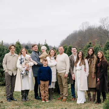 Large family at the tree farm