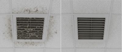 Before and after cleaning of a dirty air vent.