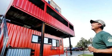 A double decker bar made out of Shipping Containers.