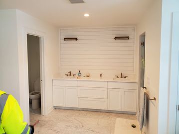 shiplap, ship lap, modern, remodel, renovation, master bath, white trim, contemporary