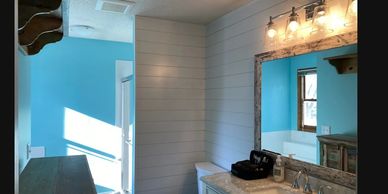 Ship lap in bathroom remodel.