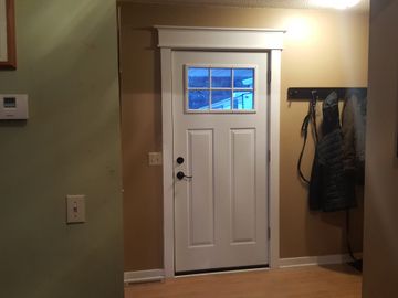 door casing, door trim, white trim, wood trim, craftsman style